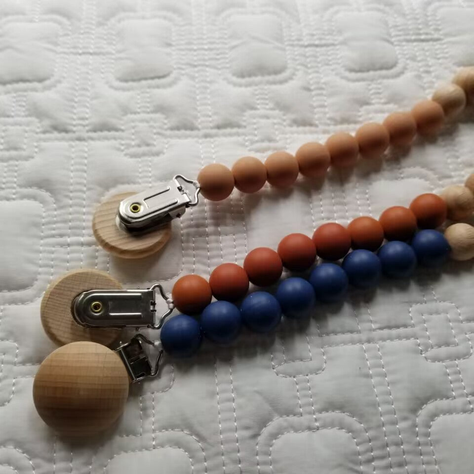 D&C Toys Beech Wood and Silicone Bead Pacifier Clips