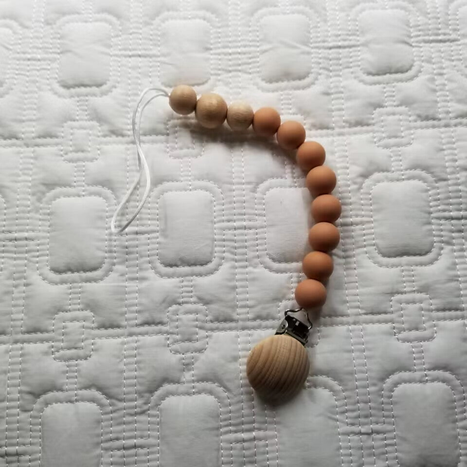 D&C Toys Beech Wood and Silicone Bead Pacifier Clips