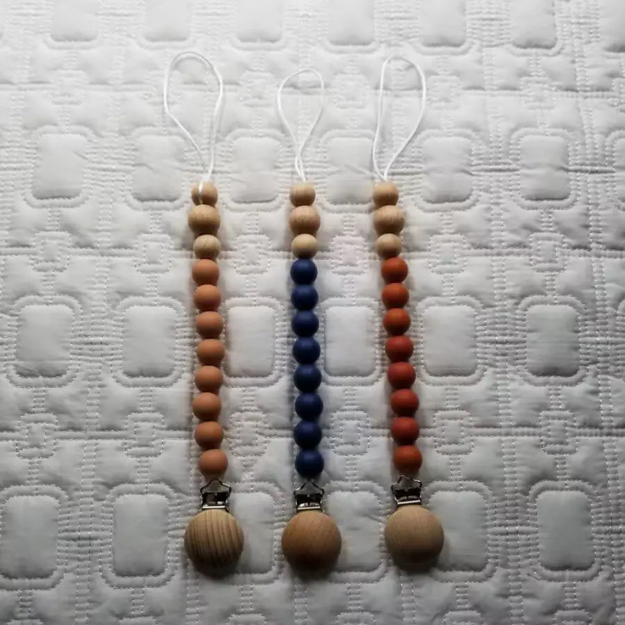 D&C Toys Beech Wood and Silicone Bead Pacifier Clips