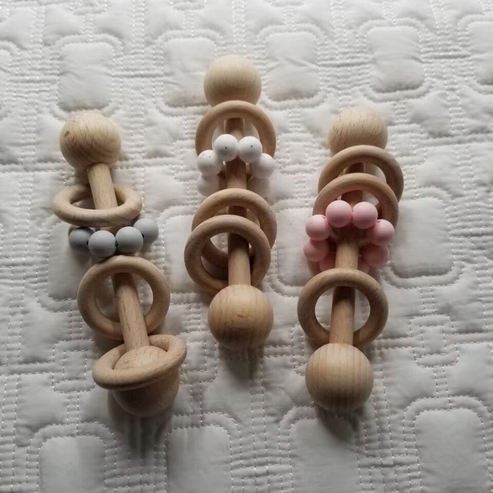 D&C Toys Silicone Wood Teething Rattle