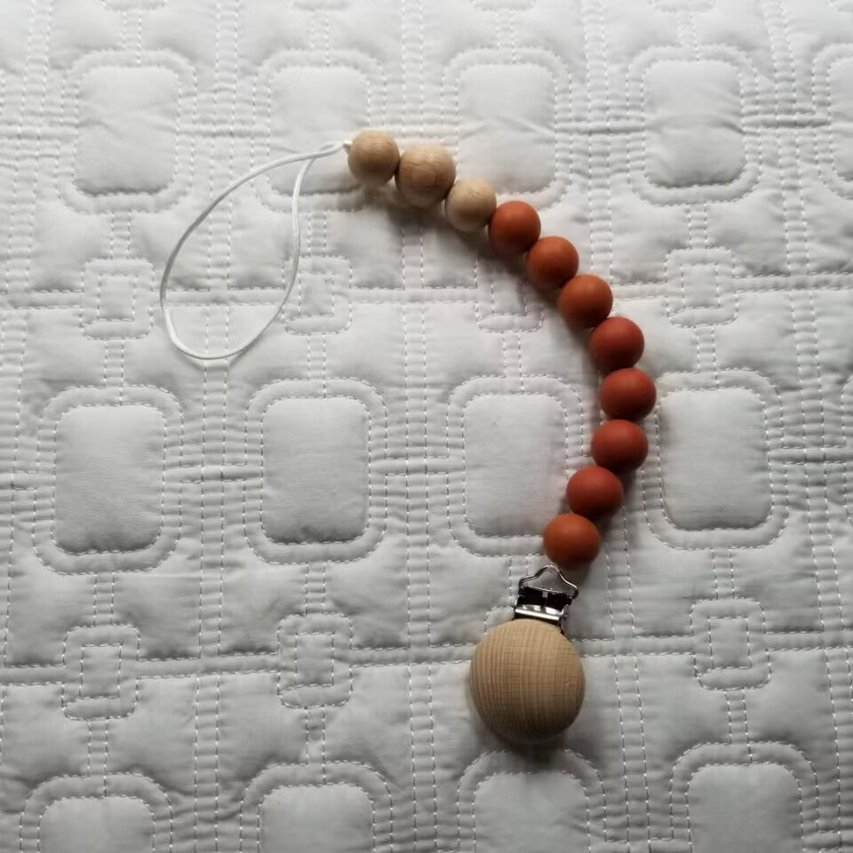 D&C Toys Beech Wood and Silicone Bead Pacifier Clips
