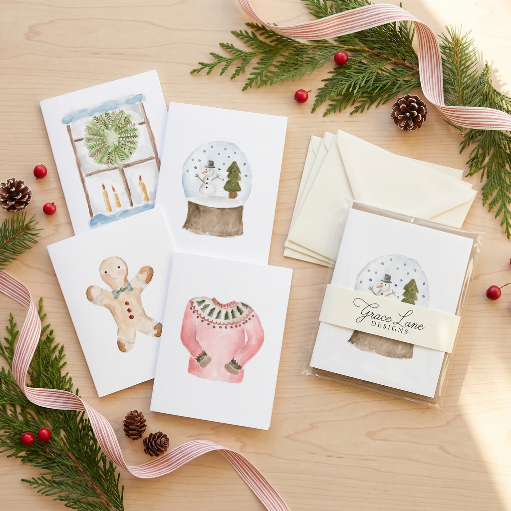 Watercolor Christmas Note Cards